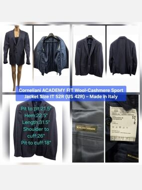 Corneliani ACADEMY FIT Wool-Cashmere Sport Jacket Size IT 52R (US 42R)
